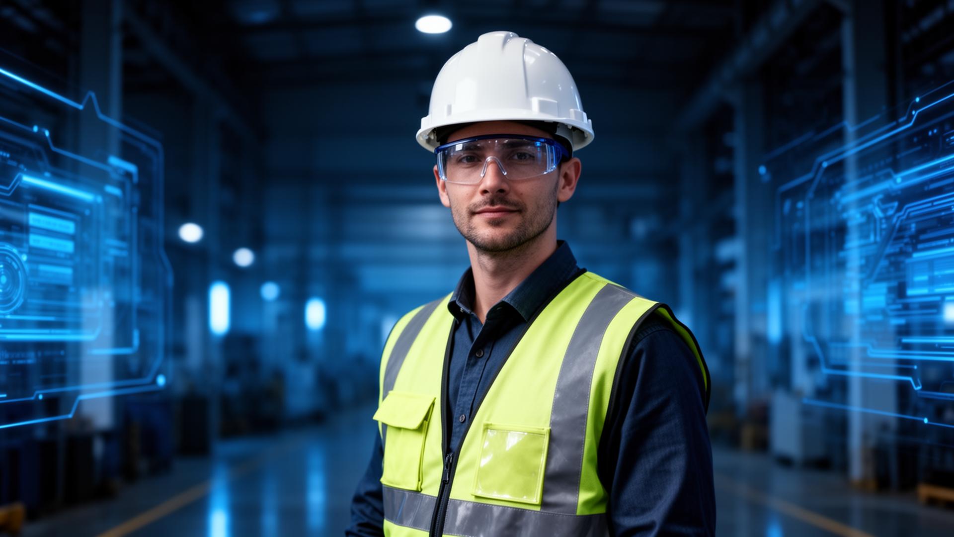 Profissional de segurança do trabalho em ambiente industrial moderno